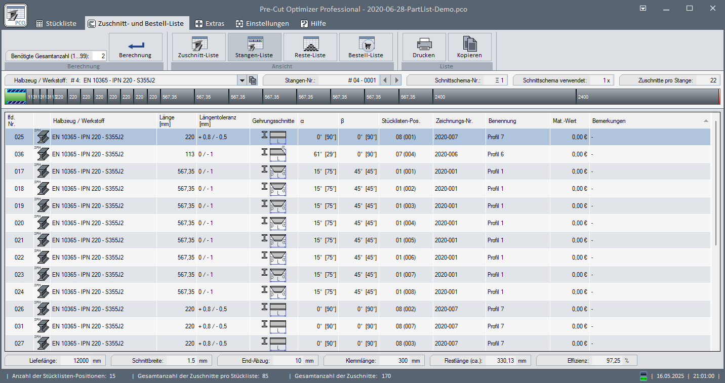 Pre-Cut Optimizer - bar list (pre-cuts)